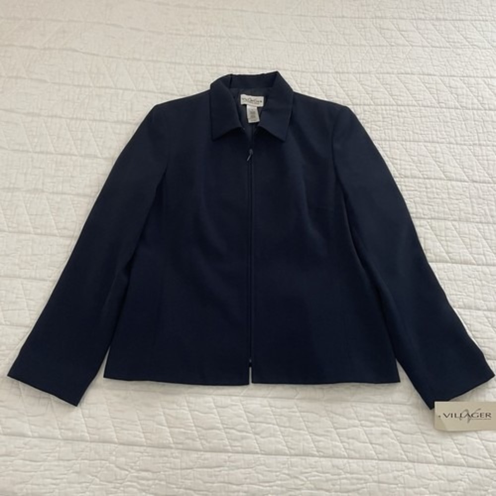 Villager Women's Navy Basic Jacket Zip Collared Lined Lightweight Size 10